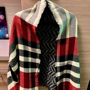Poncho Scarf Red Plaid
